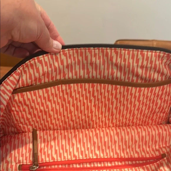 Stella & Dot Striped Black and White Tote Bag with Brown Accents - Picture 7 of 7